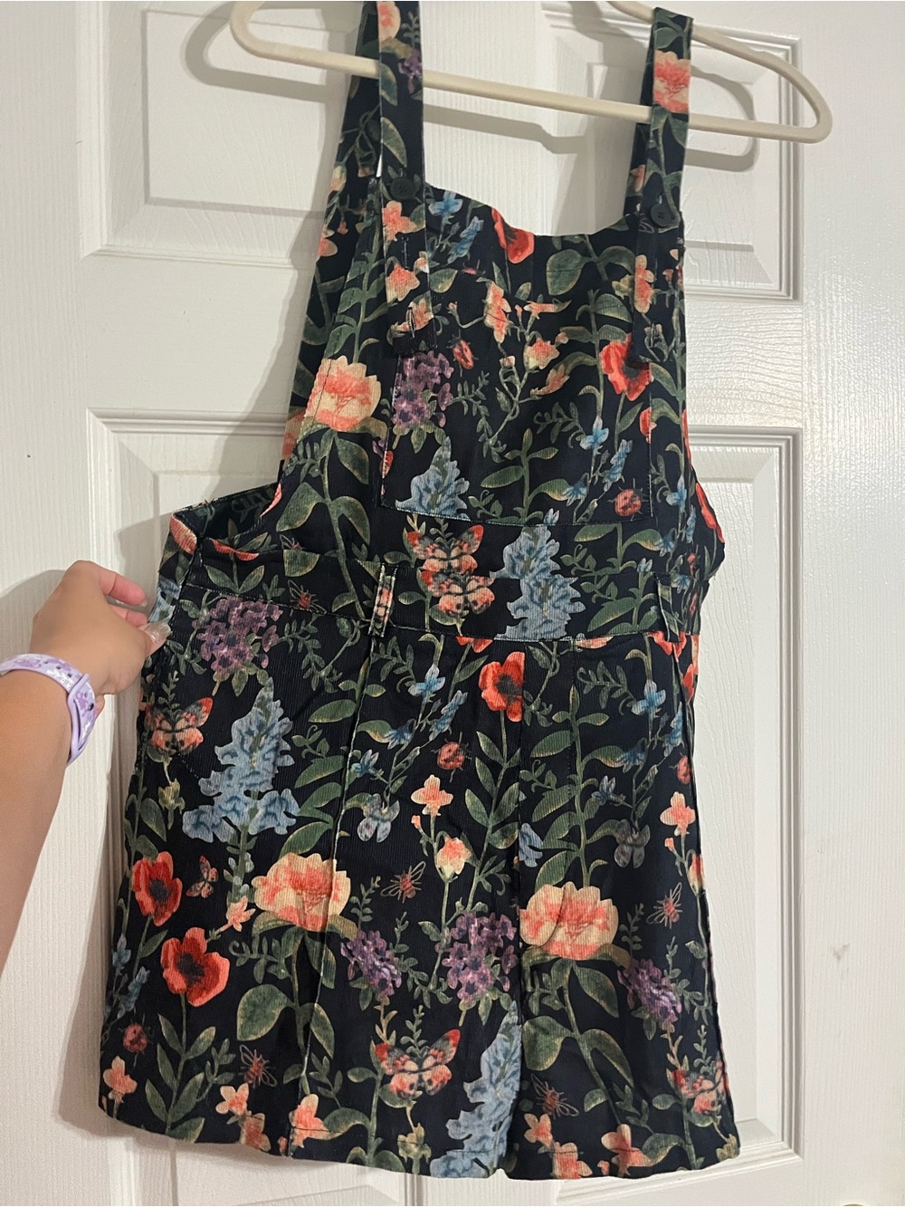 Cider Corduroy Floral Button Short Overalls